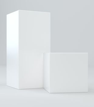 White cubes on wall studio background. 3d rendering