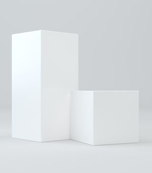 White cube in light studio. 3d rendering background