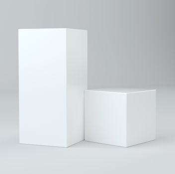 White cubes on wall studio background. 3d rendering