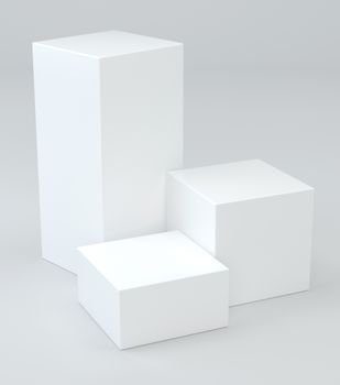 Three white cubes on graybackground. 3d rendering.