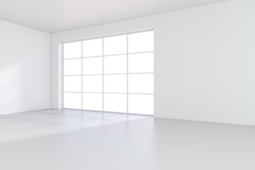 large office with windows and falling light from the window to the floor. 3D rendering.