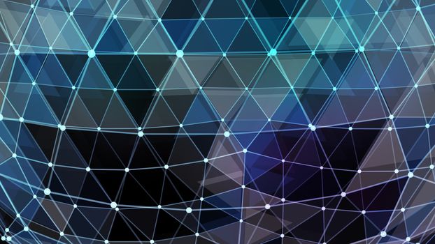 Abstract blue polygonal space background with connecting dots. 3d illustration