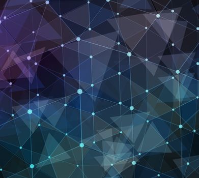 Abstract blue polygonal space background with connecting dots. 3d illustration