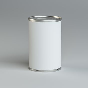 Close-up white tin can. 3d illustration. Mockup template