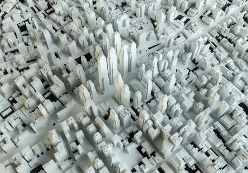 White abstract city. View from above. 3d illustration