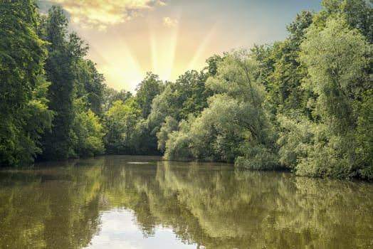 Beautiful lake in the forest. Background for design