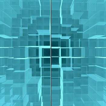 Digital background of blue glowing cubes. 3D illustration