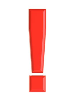 Red exclamation mark. Beautiful font for your design. Isolated on white background. 3D illustration