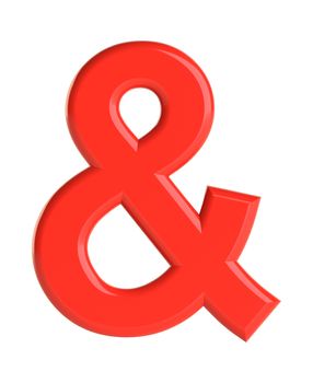 Red ampersand character. Beautiful font for your design. Isolated on white background. 3D illustration