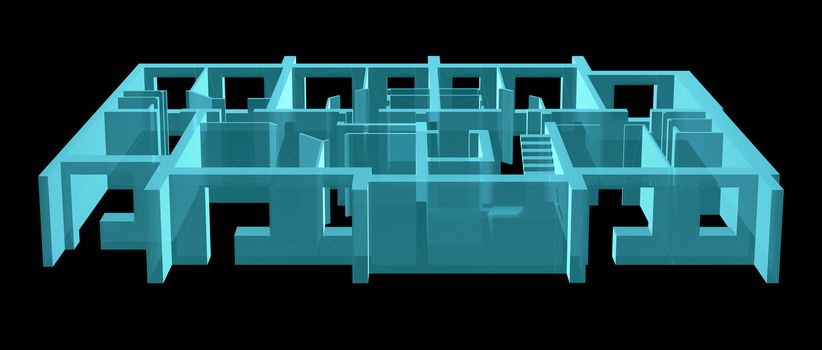 X-Ray 3D illustration. Model Floor of Apartment Block