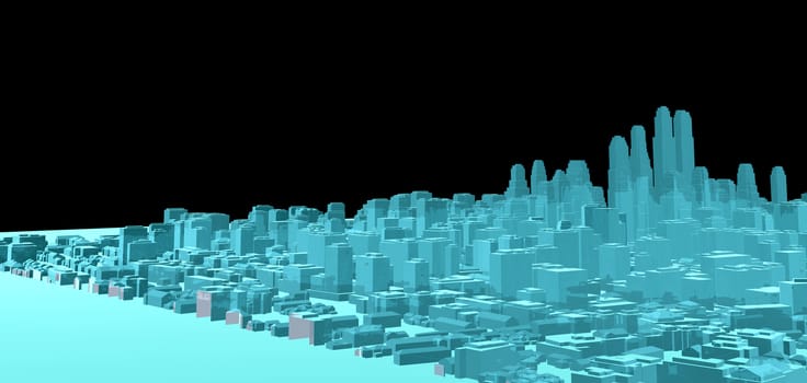 X-Ray Image Of Modern City on Black. 3D rendering