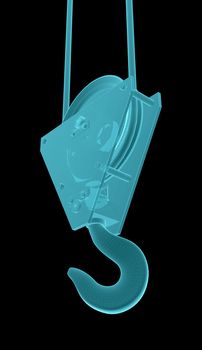 X-Ray Image Of Crane hook. Isolated on Black. 3D Illustration