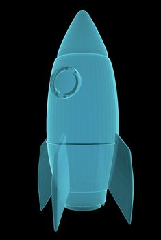 X-Ray Image Of Rocket Space Ship, isolated on black. 3D rendering