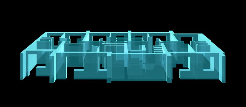 X-Ray 3D illustration. Model Floor of Apartment Block