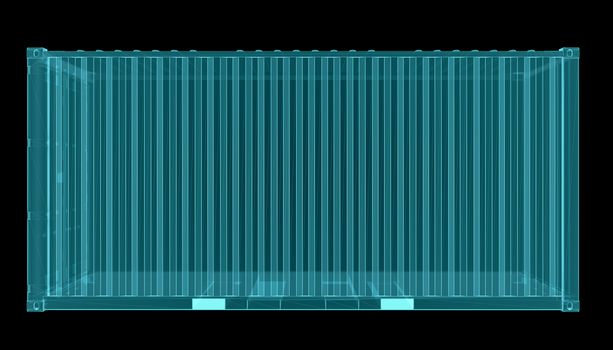 Shipping container. X-ray image, isolated on black. 3D Illustration