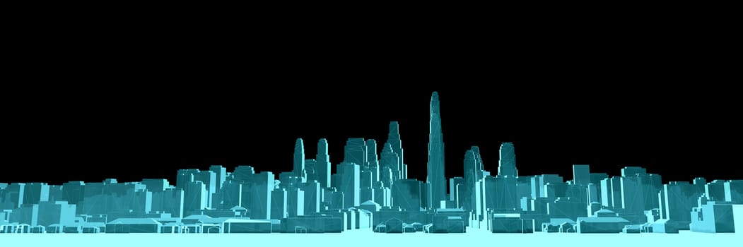 X-Ray Image Of Modern City on Black. 3D rendering