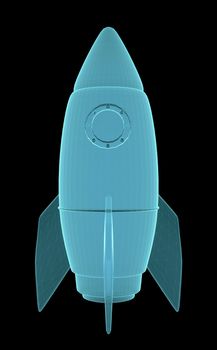 X-Ray Image Of Rocket Space Ship, isolated on black. 3D rendering