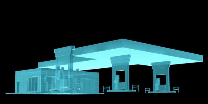 Gas Station. X-Ray image. 3d illustration. Industry concept