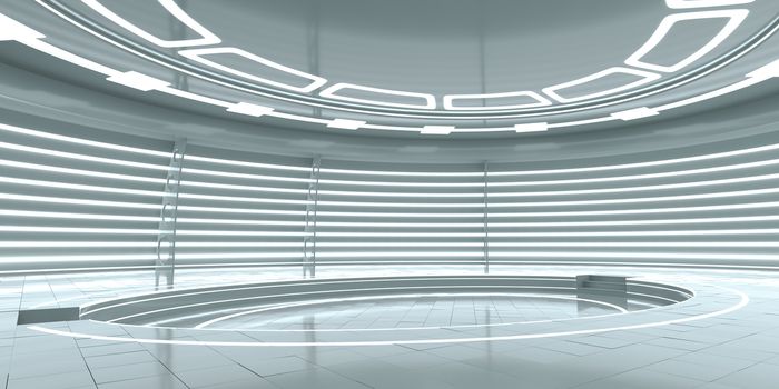 Empty futuristic interior with glossy walls and floor. 3d illustration