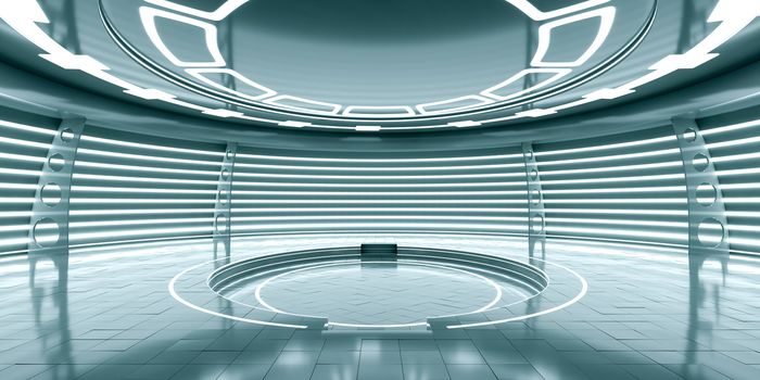 Abstract empty glowing futuristic space station. An empty space for your content. 3D Rendering