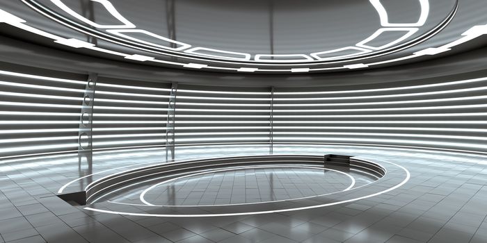 Futuristic empty stage. Empty room for your design. 3d rendering