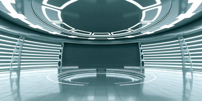 Empty futuristic interior with glossy walls and floor. 3d illustration