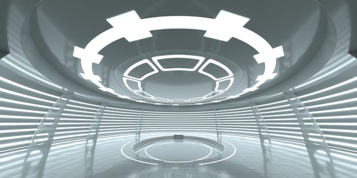 Abstract empty glowing futuristic space station. An empty space for your content. 3D Rendering