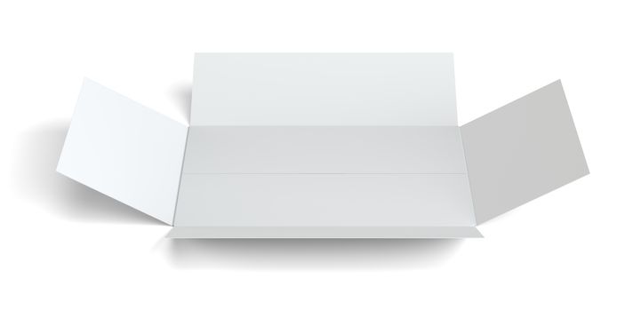 White open blank cardboard box. Isolated on white background with shadow. 3d illustration