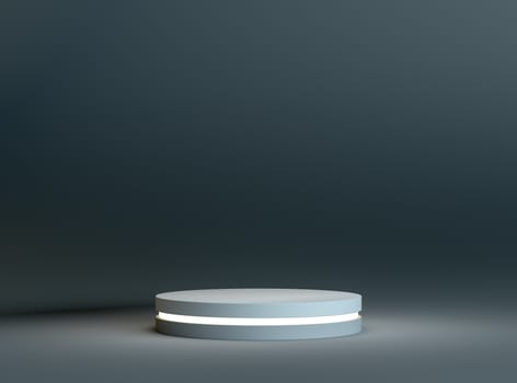 White round podium on a dark background. An empty place for your context. Template of advertising design. 3d illustration