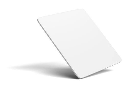 White blank card on white background. The card is on the corner. Isolated, 3d rendering. Template for your design