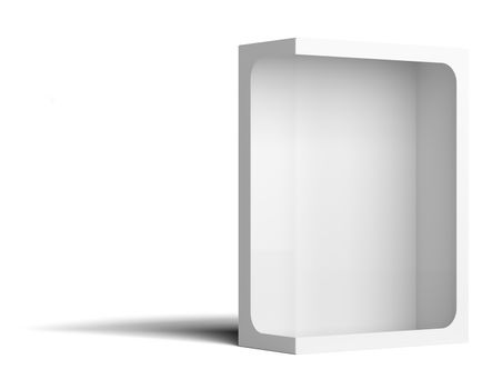 White empty packing cardboard box with a cutout in the middle. Isolated on white background. 3D illustration