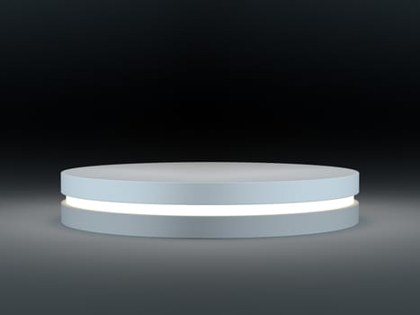 White round podium on a dark background. An empty place for your context. Template of advertising design. 3d illustration