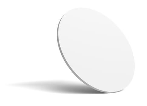 White round blank card on white background. Isolated, 3d rendering. Template for your design