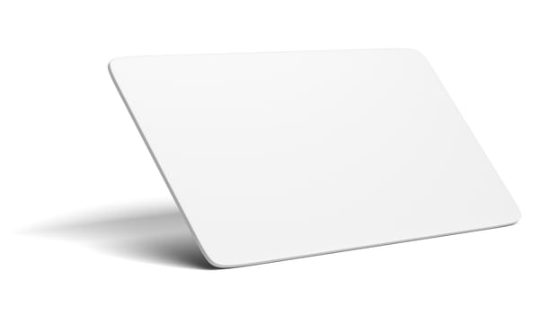 White blank card on white background. The card is on the corner. Isolated, 3d rendering. Template for your design