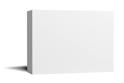 A white empty cardboard box stands half a turn. Isolated on white background. 3D illustration
