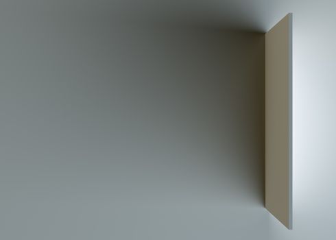 Wall in gray room. Dark side. Top view. 3D rendering