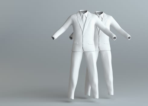 White empty elegance suit without people on gray background. Template for your content. 3d illustration