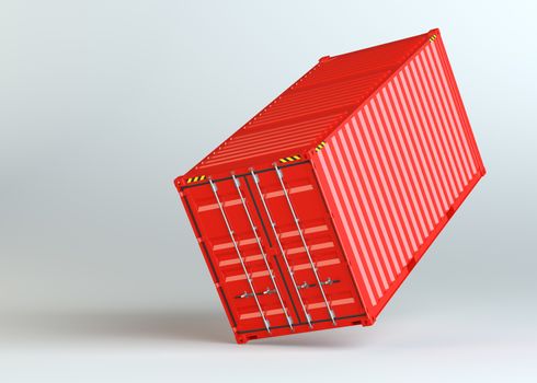 Red cargo container on gray background. 3D rendering