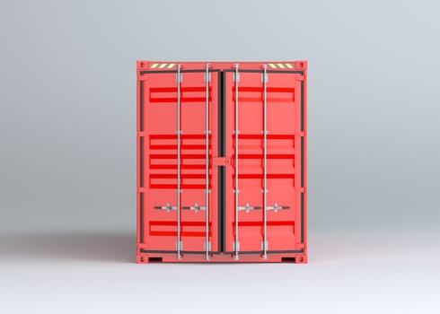 Red cargo container on gray background. 3D rendering