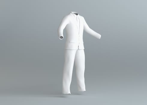 White empty elegance suit without people on gray background. Template for your content. 3d illustration