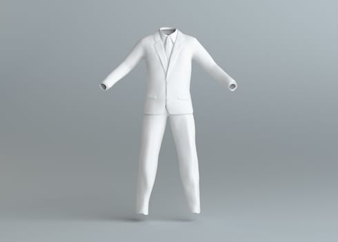 White empty elegance suit without people on gray background. Template for your content. 3d illustration