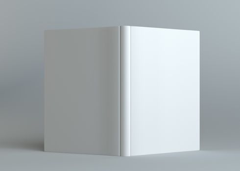 White empty open book on gray background. Template for your content. 3d illustration