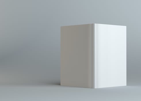 White empty open book on gray background. Template for your content. 3d illustration