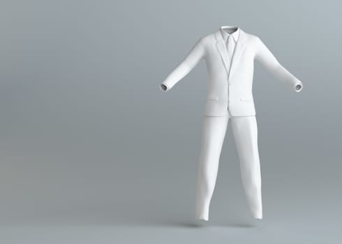 White empty elegance suit without people on gray background. Template for your content. 3d illustration