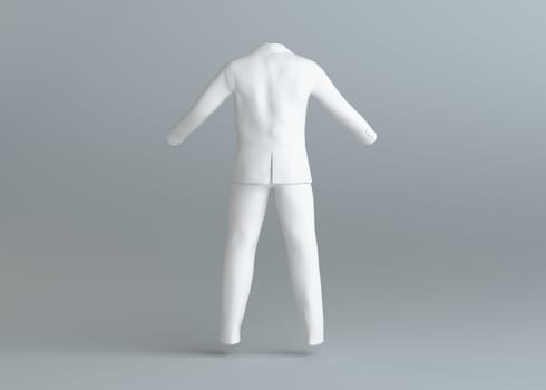 White empty elegance suit without people on gray background. Template for your content. 3d illustration