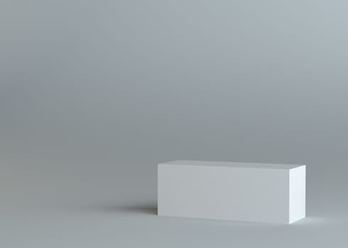 White empty box or podium or pedestal on gray background. Template for your content. 3d illustration