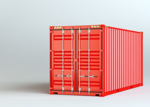 Red cargo container on gray background. 3D rendering