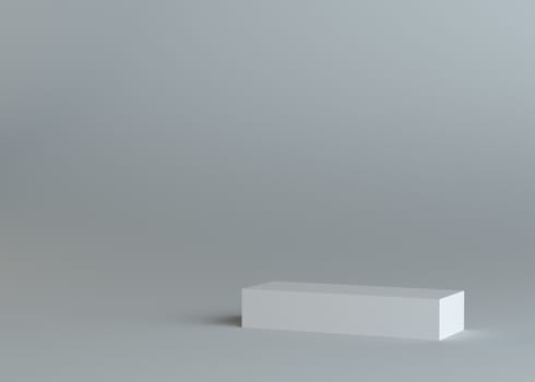 White empty box or podium or pedestal on gray background. Template for your content. 3d illustration