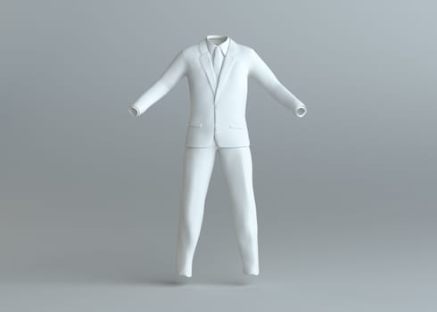 White empty elegance suit without people on gray background. Template for your content. 3d illustration