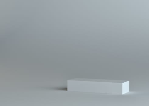 White empty box or podium or pedestal on gray background. Template for your content. 3d illustration